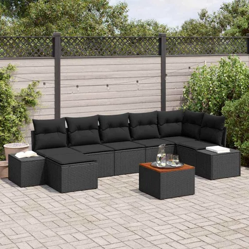 Conjunto de Sofá de Jardim   Preto (8 pcs)