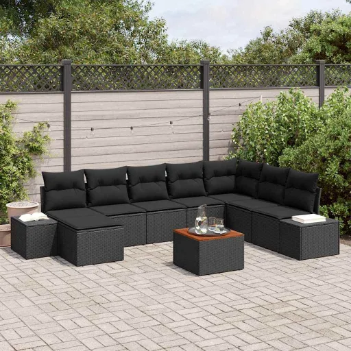 Conjunto de Sofá de Jardim   Preto (9 pcs)