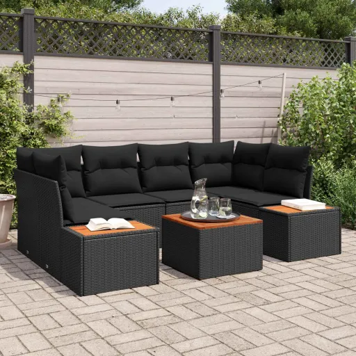 Conjunto de Sofá de Jardim   Preto Rattan Sintético (6 pcs)