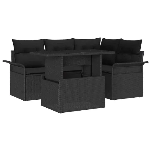 Conjunto de Sofá de Jardim   Preto Rattan de Polipropileno (5 pcs)