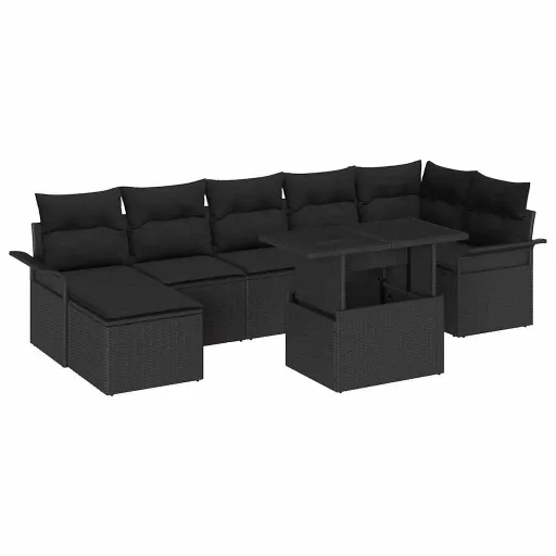 Conjunto de Sofá de Jardim   Preto Rattan Sintético (8 pcs)