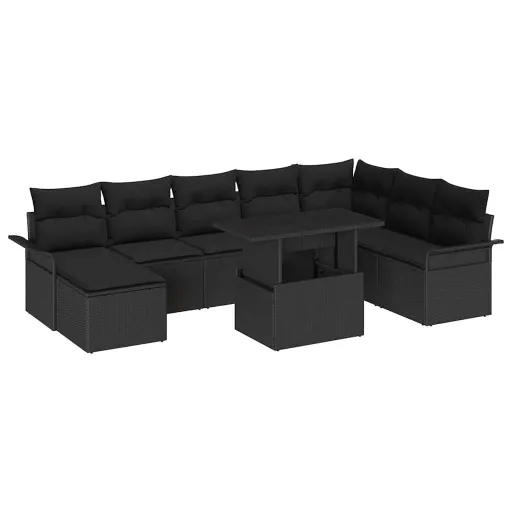 Conjunto de Sofá de Jardim com Almofada   Preto (9 pcs)