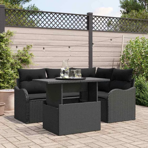 Conjunto de Sofá de Jardim   Preto Rattan de Polipropileno (5 pcs)