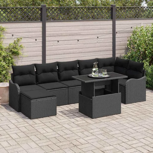 Conjunto de Sofá de Jardim   Preto Rattan Sintético (8 pcs)