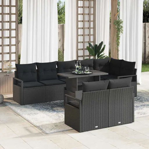 Conjunto de Sofá de Jardim   Preto Rattan Sintético (9 pcs)