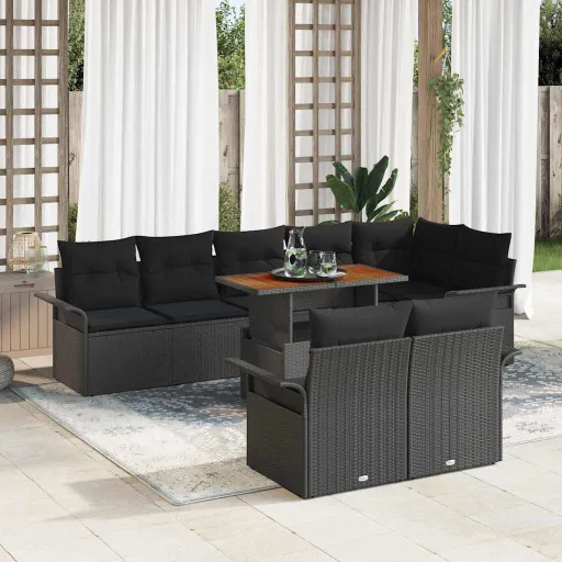 Conjunto de Sofá de Jardim   Preto Rattan Sintético (9 pcs)