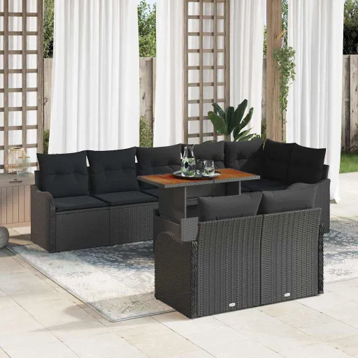 Conjunto de Sofá de Jardim   Preto Rattan Sintético (9 pcs)
