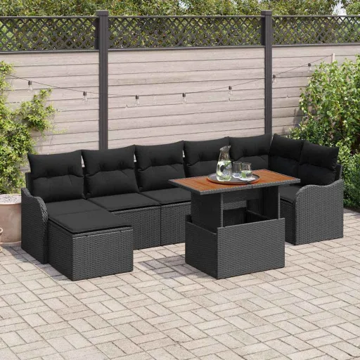 Conjunto de Sofá de Jardim   Preto Rattan Sintético (8 pcs)