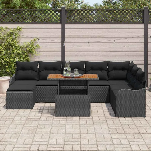 Conjunto de Sofá de Jardim   Preto Rattan Sintético (9 pcs)