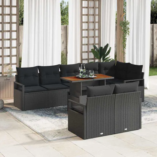 Conjunto de Sofá de Jardim   Preto Rattan Sintético (9 pcs)