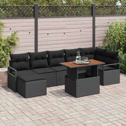 Conjunto de Sofá de Jardim   Preto Rattan Sintético (8 pcs)