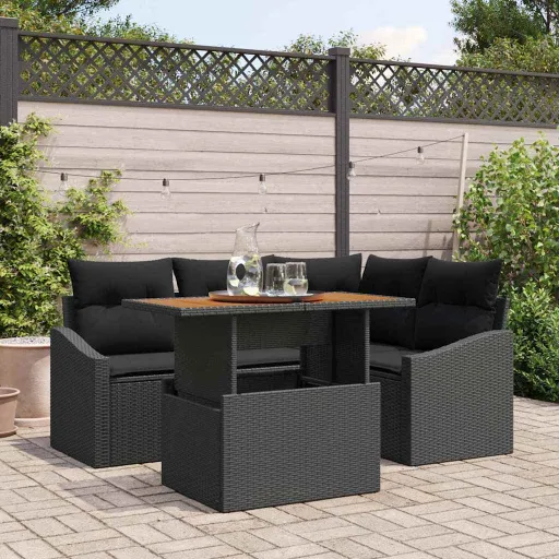 Conjunto de Sofá de Jardim   Preto Rattan Sintético (5 pcs)