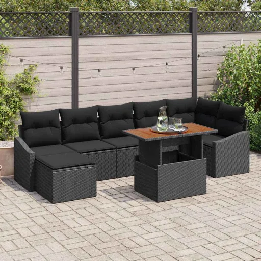 Conjunto de Sofá de Jardim   Preto Rattan Sintético (8 pcs)