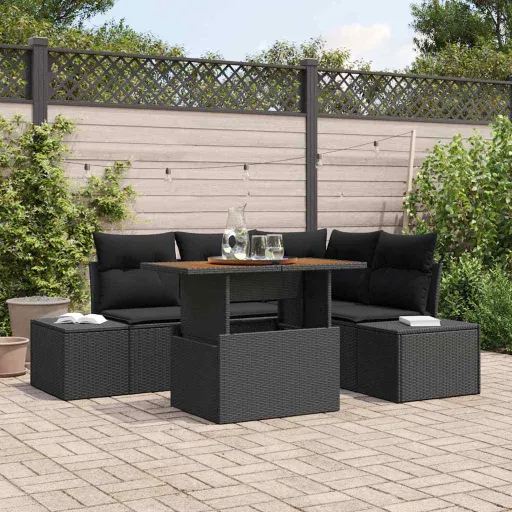 Conjunto de Sofá de Jardim   Preto Rattan Sintético (5 pcs)