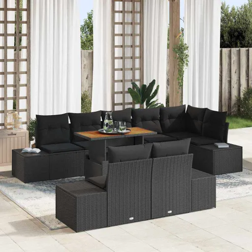 Conjunto de Sofá de Jardim   Preto Rattan Sintético (9 pcs)