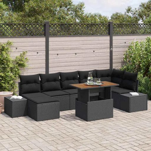 Conjunto de Sofá de Jardim   Preto Rattan Sintético (8 pcs)