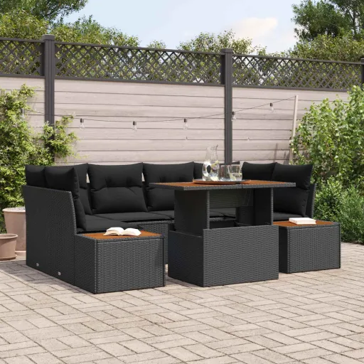 Conjunto de Sofá de Jardim   Preto Rattan Sintético (7 pcs)