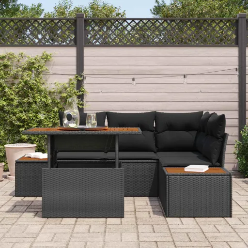 Conjunto de Sofá de Jardim   Preto Rattan Sintético (5 pcs)