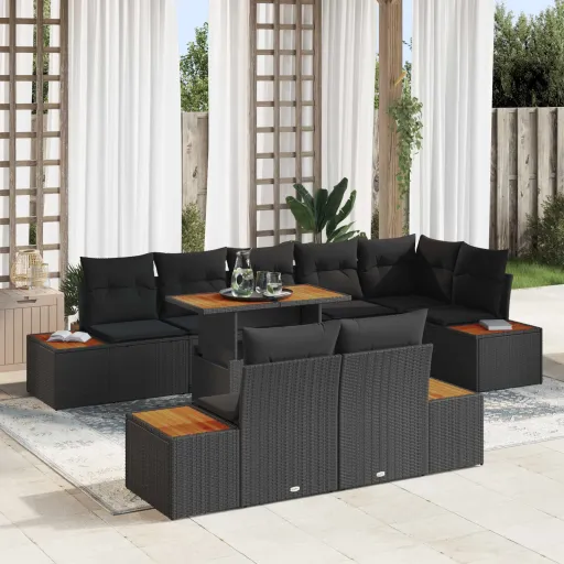 Conjunto de Sofá de Jardim   Preto Rattan Sintético (9 pcs)