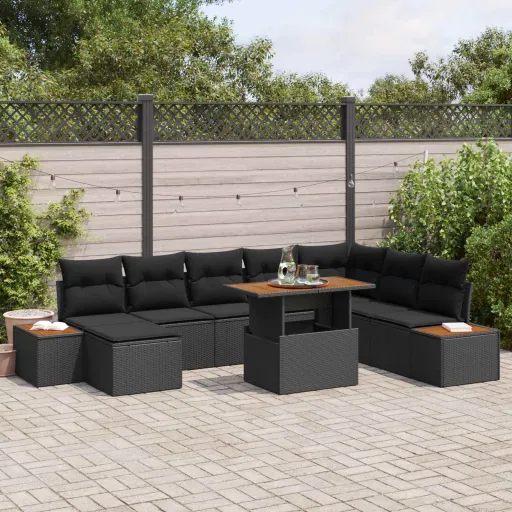 Conjunto de Sofá de Jardim   Preto Rattan Sintético (9 pcs)