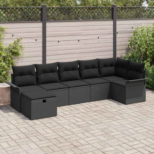 Conjunto de Sofá de Jardim   Preto Rattan Sintético (7 pcs)