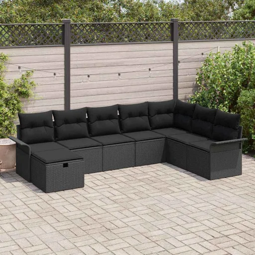Conjunto de Sofá de Jardim   Preto Rattan Sintético (8 pcs)