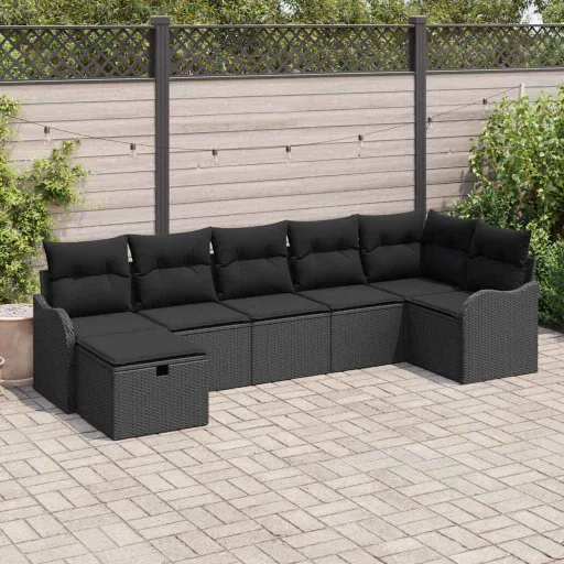 Conjunto de Sofá de Jardim   Preto Rattan Sintético (7 pcs)