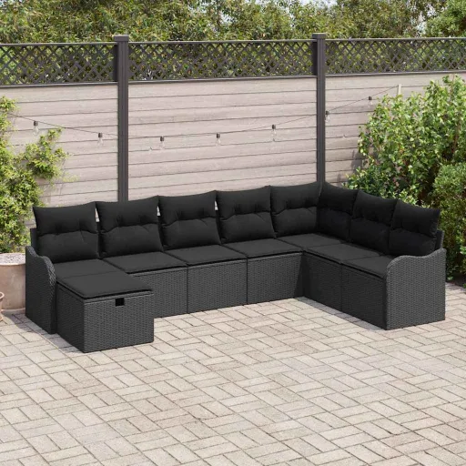 Conjunto de Sofá de Jardim   Preto Rattan Sintético (8 pcs)