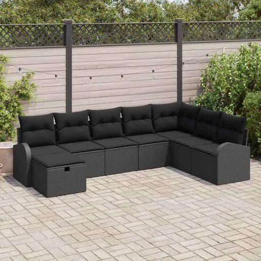 Conjunto de Sofá de Jardim   Preto Rattan Sintético (8 pcs)