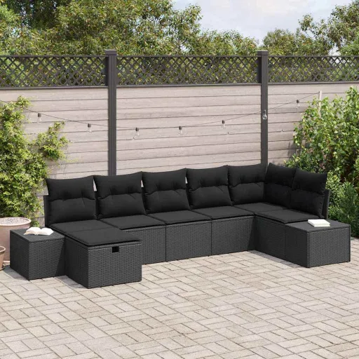 Conjunto de Sofás com Almofada   Vime PE (7 pcs)