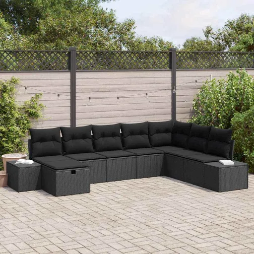 Conjunto de Sofá de Jardim   Preto Rattan Sintético (8 pcs)