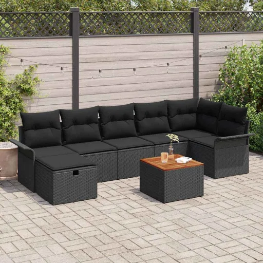 Conjunto de Sofá de Jardim   Preto Rattan Sintético (8 pcs)