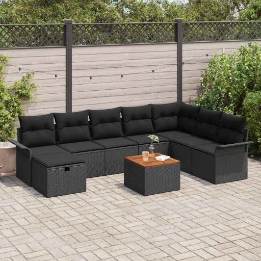 Conjunto de Sofá de Jardim   Preto Rattan Sintético (9 pcs)