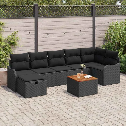 Conjunto de Sofá de Jardim   Preto Rattan Sintético (8 pcs)