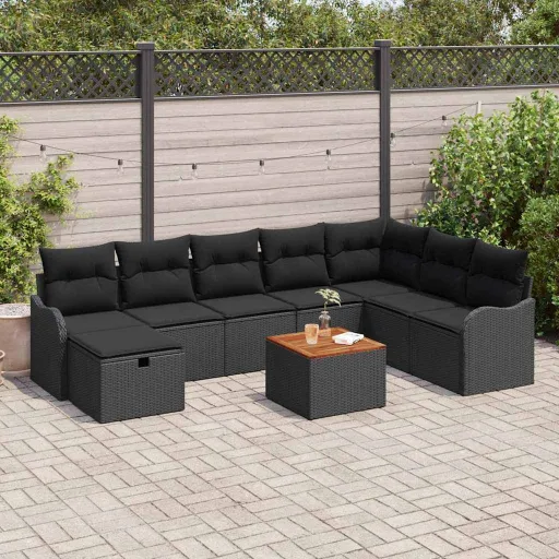 Conjunto de Sofá de Jardim   Preto Rattan Sintético (9 pcs)