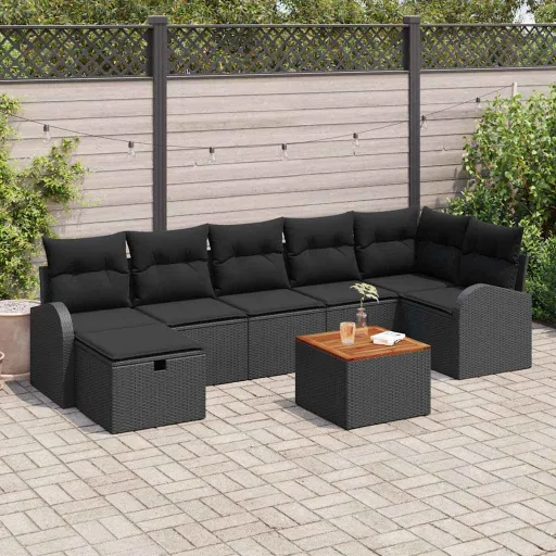 Conjunto de Sofá de Jardim   Preto Rattan Sintético (8 pcs)