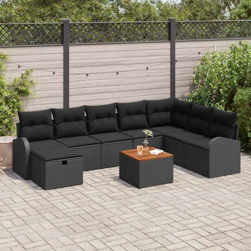 Conjunto de Sofá de Jardim   Preto Rattan Sintético (9 pcs)