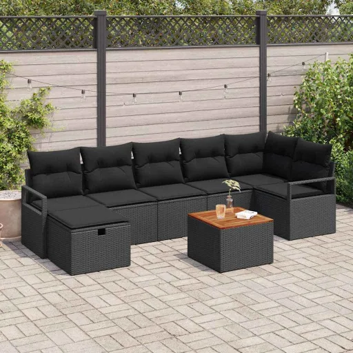 Conjunto de Sofá de Jardim   Preto Rattan Sintético (8 pcs)