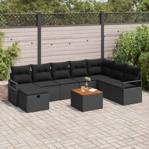 Conjunto de Sofá de Jardim   Preto Rattan Sintético (9 pcs)