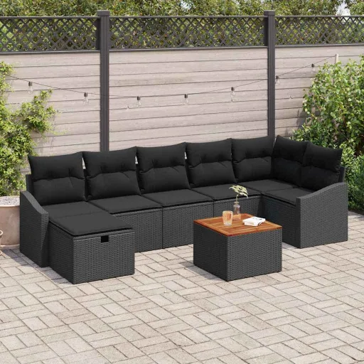 Conjunto de Sofá de Jardim   Preto Rattan Sintético (8 pcs)
