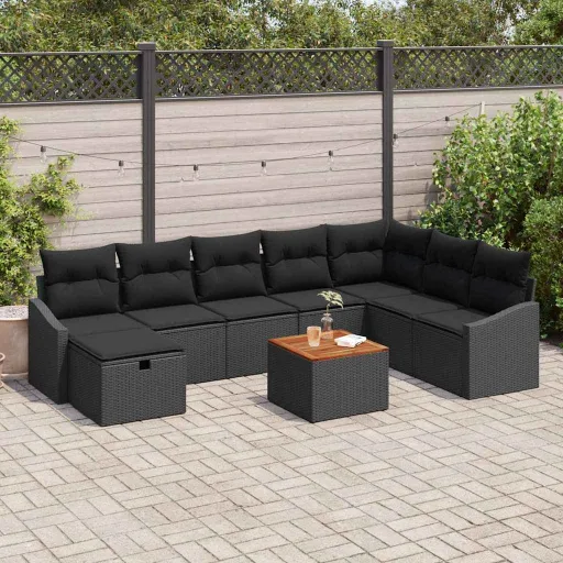 Conjunto de Sofá de Jardim   Preto Rattan Sintético (9 pcs)