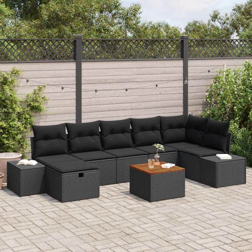 Conjunto de Sofá de Jardim   Preto Rattan Sintético (8 pcs)