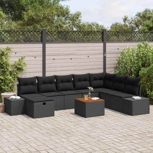 Conjunto de Sofá de Jardim   Preto Rattan Sintético (9 pcs)