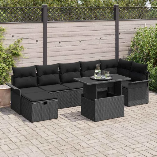 Conjunto de Sofá de Jardim   Preto Rattan Sintético (8 pcs)