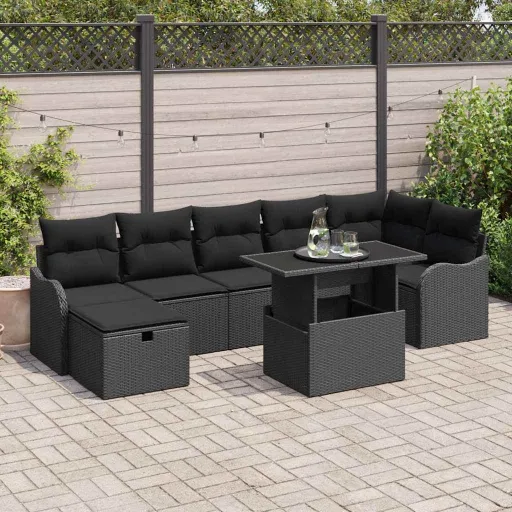 Conjunto de Sofá de Jardim   Preto Rattan Sintético (8 pcs)