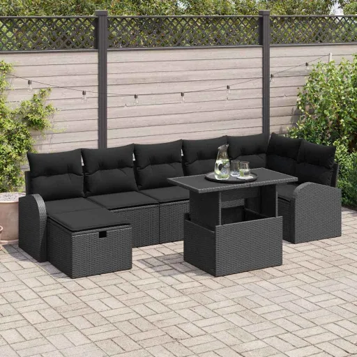Conjunto de Sofá de Jardim   Preto Rattan Sintético (8 pcs)