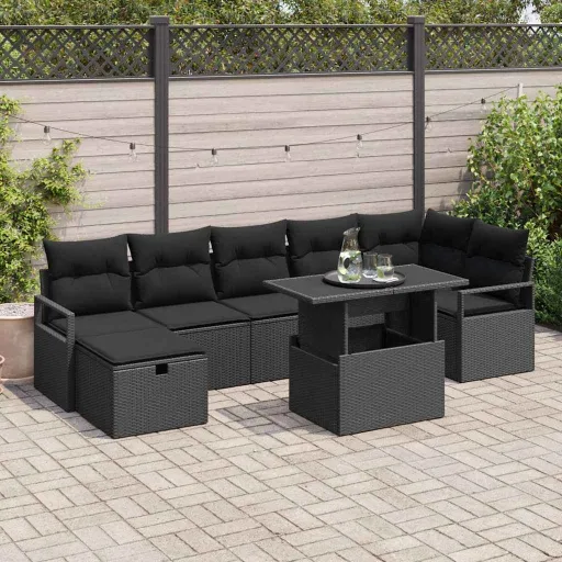 Conjunto de Sofá de Jardim   Preto Rattan Sintético (8 pcs)