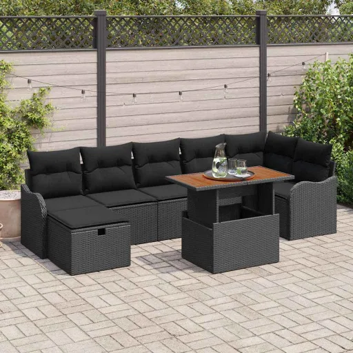 Conjunto de Sofá de Jardim   Preto Rattan Sintético (8 pcs)