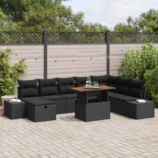 Conjunto de Sofá de Jardim   Preto Rattan Sintético (9 pcs)