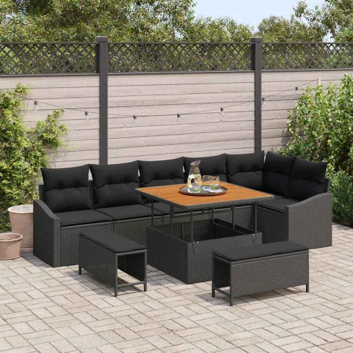 Conjunto de Sofá de Jardim   Preto Rattan Sintético (9 pcs)